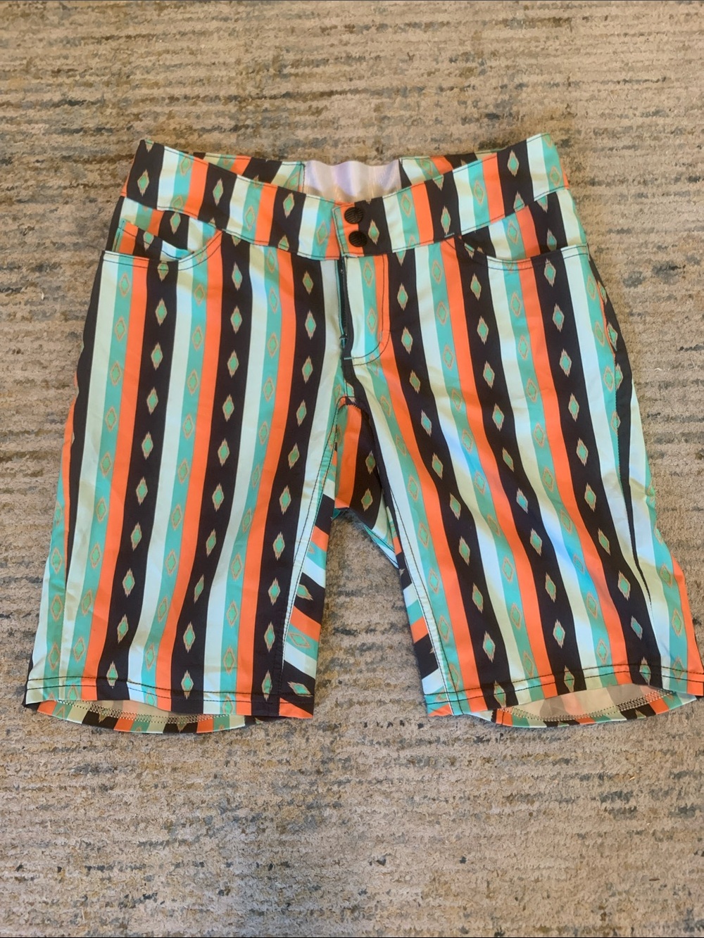 Shebeest brand Striped Pattern Women's Shorts - Aqua, Orange & Black